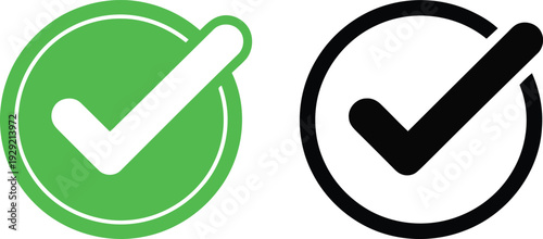 Two check marks, one green and one black, representing approval and success.