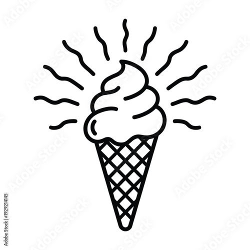 Delicious soft serve ice cream cone with radiating heat lines, summer treat.