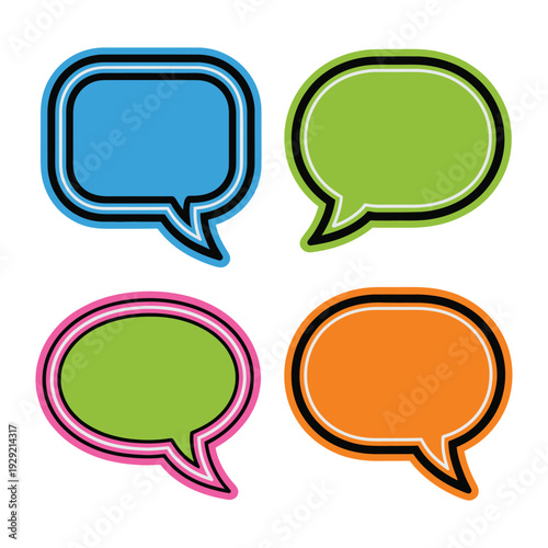 Colorful Dialog Boxes: A quartet of vibrant speech bubbles, each in a unique hue, stand out boldly against background, offering a visual representation of conversation.