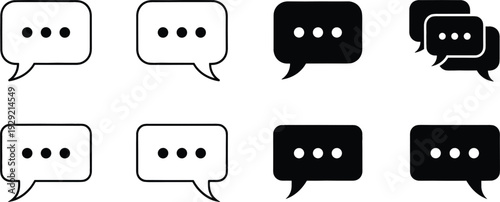 Chat Bubble Icon Set Message Speech Dialog Symbols Outline and Solid Isolated on White Background Vector