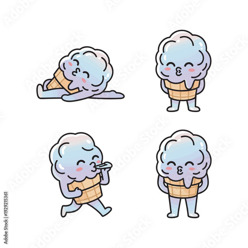 Cute cartoon character illustrations in various poses and emotions