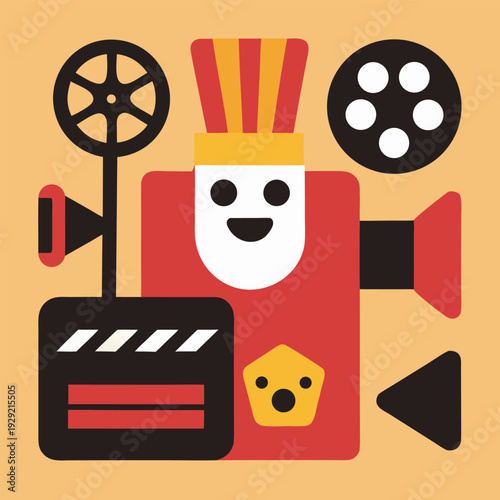 movie clapper board and popcorn