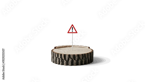 Tree stump with a warning sign