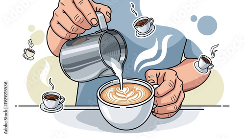 Barista Creating Beautiful Latte Art with Steamed Milk