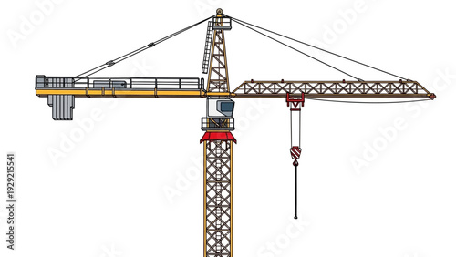 Illustration of a yellow tower crane on a white background.