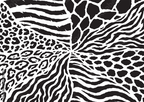 Animal Skin mono hybrid pattern design background. Animal print vector illustration background. Wildlife fur skin design illustration for web, home decor, fashion, surface, graphic design