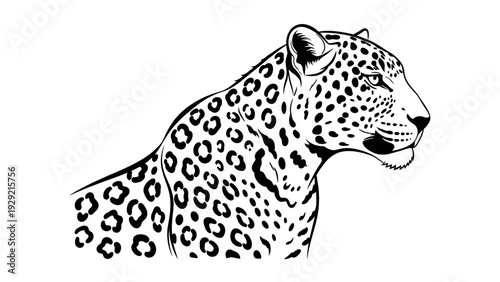 Jaguar animal illustration in profile, black and white.