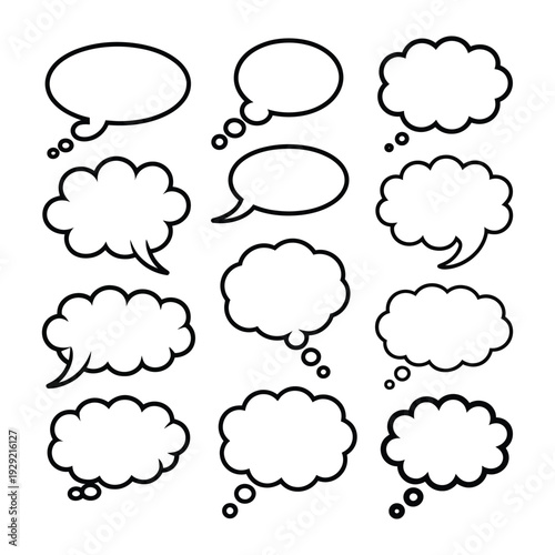 Dialog Bubbles Collection: A collection of various dialog bubbles on an isolated background, ideal for conveying thoughts, speech, and ideas in visual storytelling.