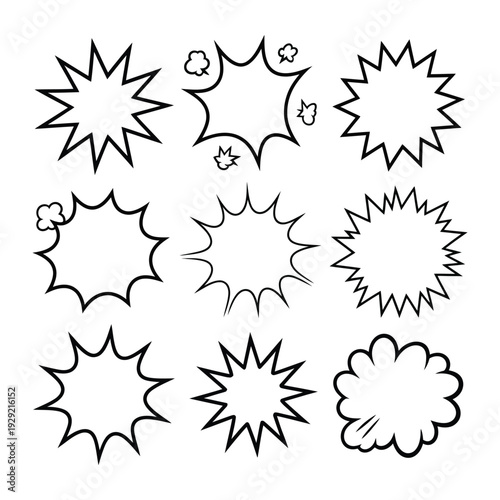 Comic Speech Bubbles: A collection of various comic speech bubbles. Designed with crisp lines and dynamic shapes for use in storytelling and design