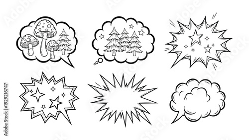 Comic speech bubbles: A collection of empty thought bubbles and speech bubbles, perfect for adding dialogue and thoughts to your comic and graphic projects.