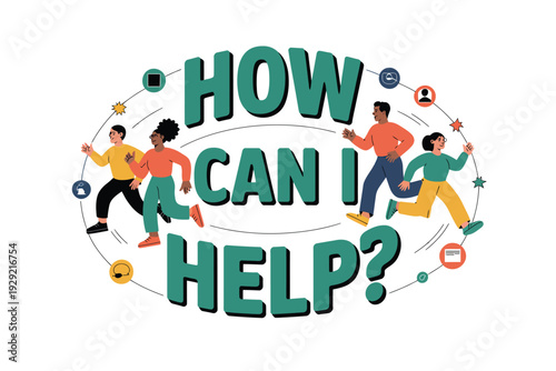 Help illustration with people running around the question text