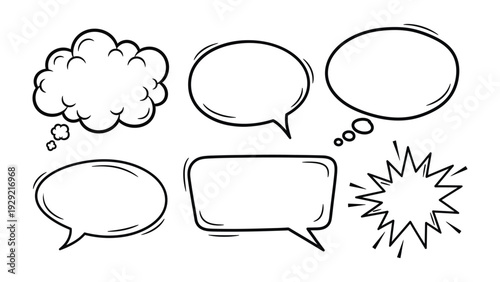 Comic Speech Bubbles: A collection of various comic speech bubbles, perfect for illustrating thoughts, dialogues, and exclamations in a dynamic and engaging manner.