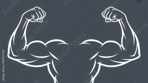Muscular arms flexing double bicep pose illustration on gray background