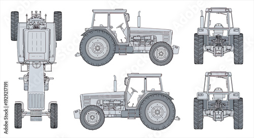 Tractor Blueprint Design – Agricultural Vehicle CAD Engineering Technical Drawing