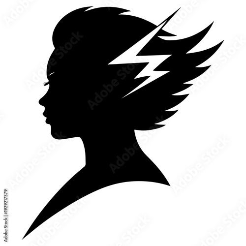 A striking spark of mental thunder captured in a silent profile