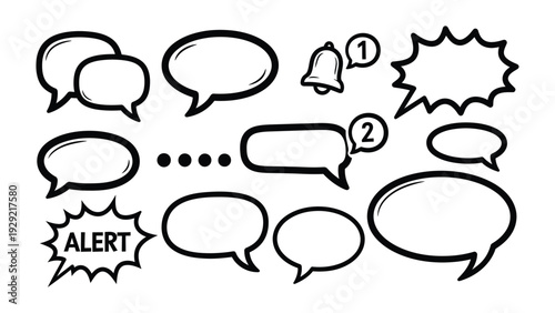 Comic Speech Bubbles and Notification: A collection of stylized comic speech bubbles and notification elements, perfect for conveying messages and alerts in a dynamic visual format. 
