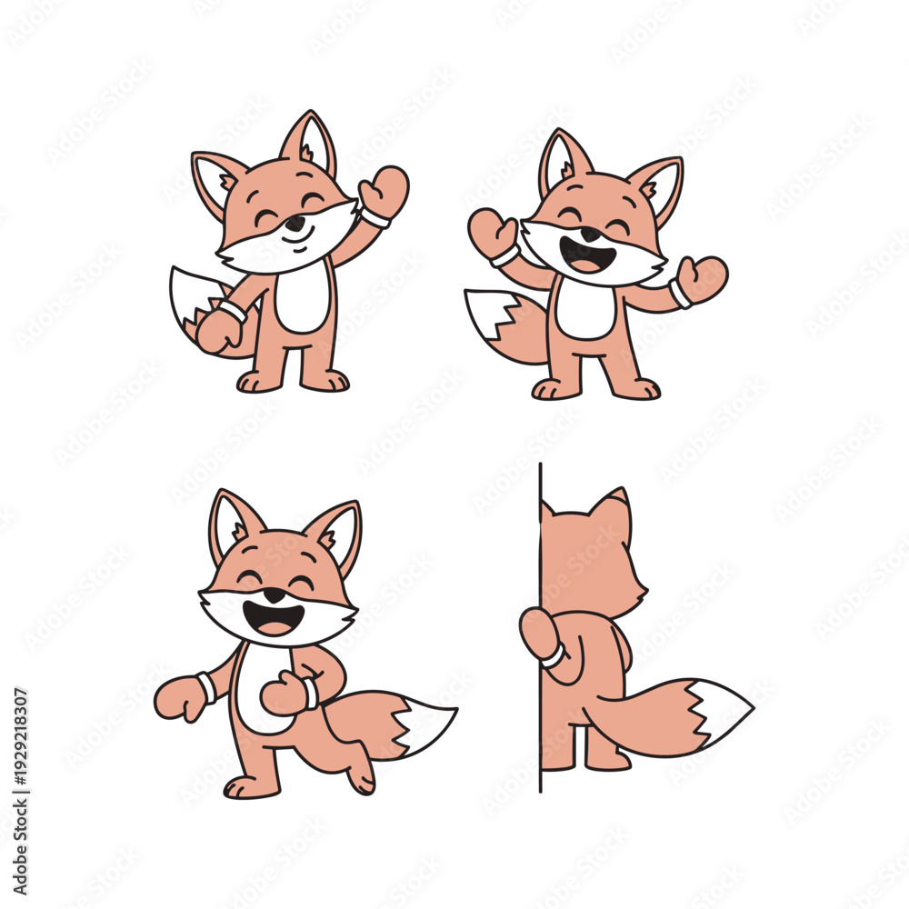 Fototapeta premium Cartoon fox character set with different poses and expressions