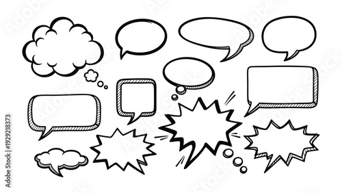 Speech Bubbles Collection: A set of varied speech bubbles for conversations, thought, and emphasis in a graphic design.