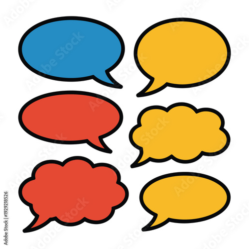 Communicative Echo: A set of six vividly colored speech bubbles, each ready to convey dialogue, thought, and various forms of expression.