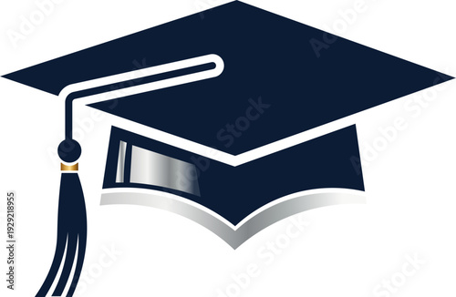 Graduation cap icon with tassel and metallic silver academic hat