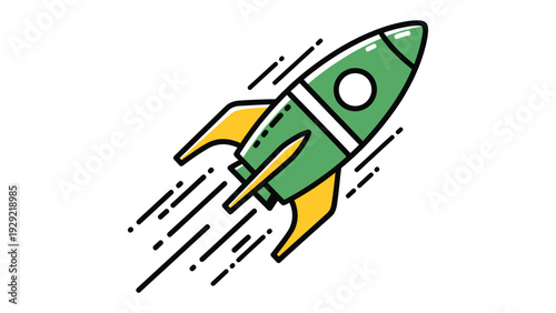 Soaring Rocket: A vibrant cartoon rocket streaks across the sky, symbolizing innovation, progress, and the boundless pursuit of exploration and discovery. 