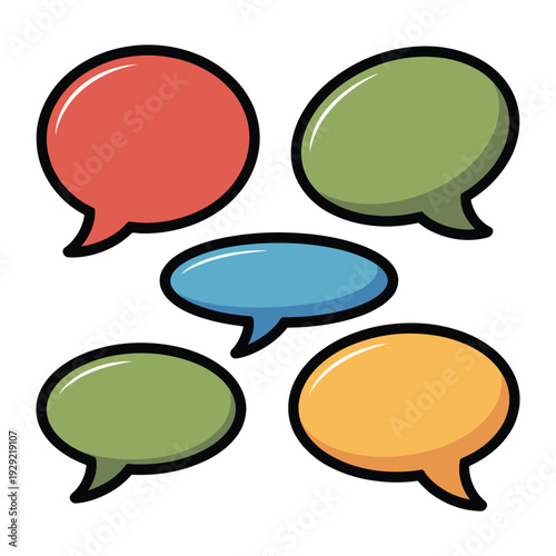 Colorful Speech Bubbles: A vibrant collection of speech bubbles in various colors and shapes, perfect for conveying thoughts, ideas, and dialogue in creative designs.