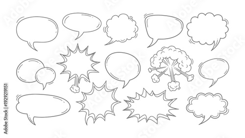 Dialogue bubbles with various shape: A collection of various shape dialogue bubbles. This versatile design element perfect for creative projects, presentations, and communication materials.