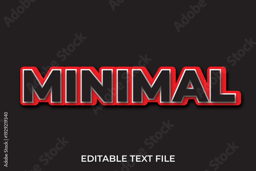 Minimalist MINIMAL Text Effect with Red Outline and Silver Shadow on Black Background