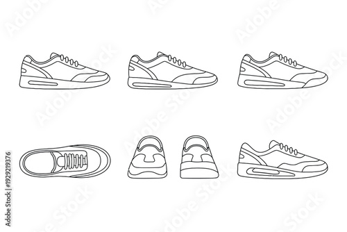 Shoe vector illustration set of various sneaker styles and views
