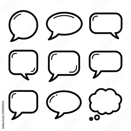 Dialogue Bubbles: A collection of various dialogue bubbles, showcasing different shapes and sizes for expressing thoughts, conversations, and ideas. 
