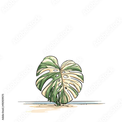 Minimal Variegated Monstera Leaf Illustration