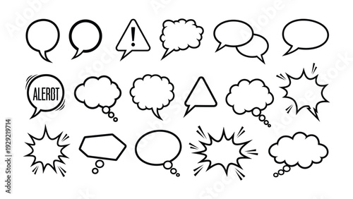 Conceptual Thought Bubbles: A collection of various thought bubbles, each with a unique shape and style, arranged in a simple and abstract pattern.