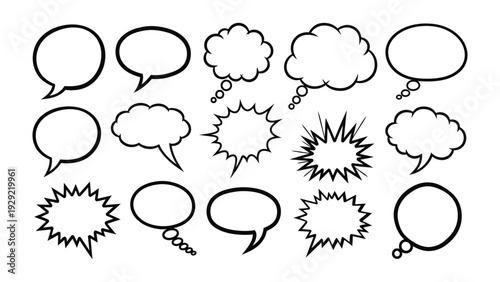 Conversation Bubbles Collection: A versatile array of comic-style speech bubbles, perfect for adding dynamic visual elements to designs. Emphasizing communication and expression. 
