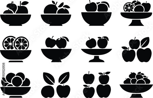 Variety of fresh fruit in decorative bowls and arrangements