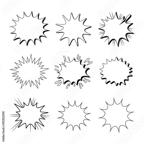 Explosive Speech Bubbles Collection: A collection of various comic-style speech bubbles, perfect for conveying energy, excitement, or emphasis in graphic designs.