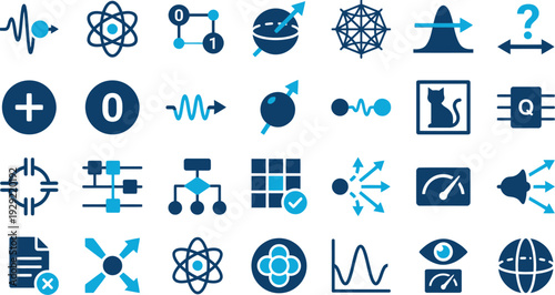 Set of 30 Quantum Physics and Computing Icons Vector