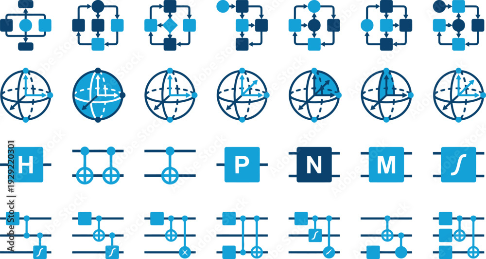 Obraz premium Set of 32 Quantum Computing Icons Vector