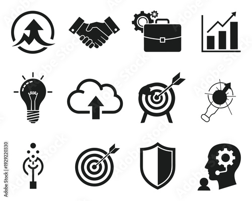 Professional management icons for business strategy success and corporate marketing growth project