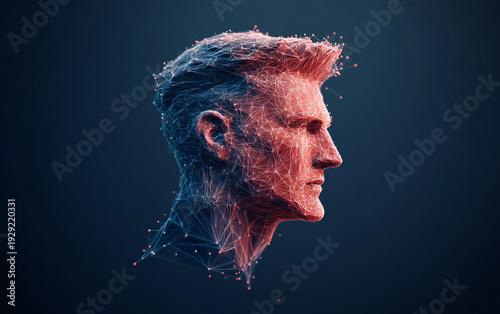 Wallpaper Mural Detailed Polygonal Human Face with Realistic Skin Texture in a Minimalist Vector Style Featuring Intricate Triangles, Lines, and Particles Torontodigital.ca