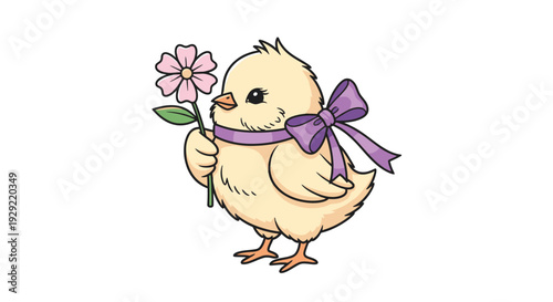 Chick with Flower and Purple Ribbon