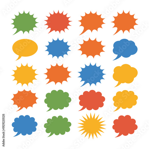 Colorful Speech Bubbles: A vibrant collection of diverse speech bubbles, perfect for conveying thoughts, ideas, and messages in a dynamic and visually appealing manner.