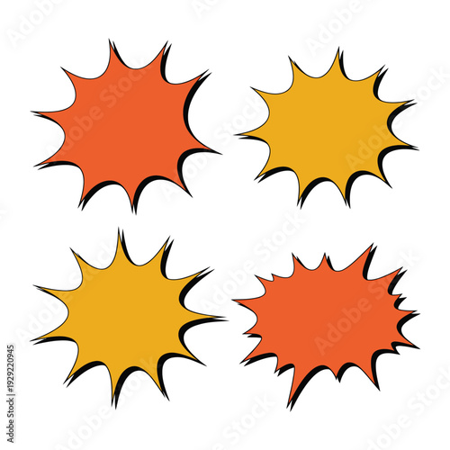 Pop Art Explosion: A dynamic array of four vibrant, starburst-shaped elements bursts with energetic color, showcasing a retro aesthetic with modern flair. 