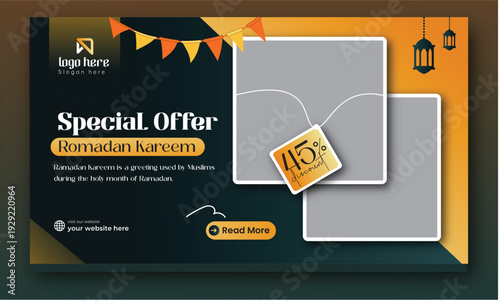 Ramadan Kareem 2026 Social Media Banner with Islamic Family Iftar Concept