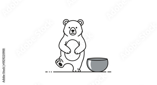 Polar bear with bowl playful scene