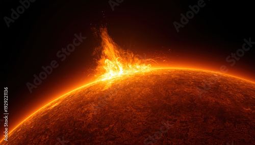 Solar surface with eruptive solar flare and glowing corona evoking intense energy