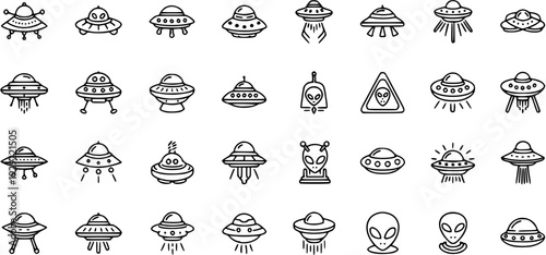 UFO and Alien Icons Collection: Spacecraft and Extraterrestrial Symbols