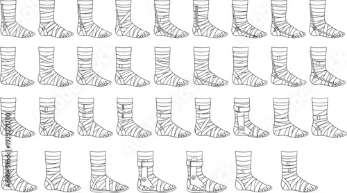 Orthopedic Leg Cast and Bandaged Foot Line Icon Set Medical Injury Outline Vector Collection