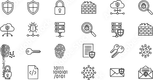 Cybersecurity and Network Security Icon Set for Digital Protection