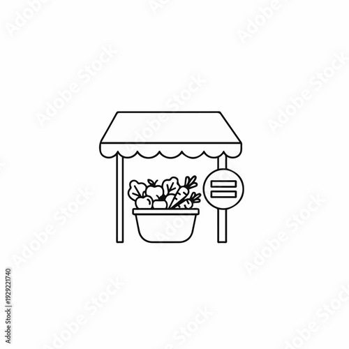Simplified illustration of a fresh produce stand, showcasing vegetables and promoting healthy eating and local commerce.