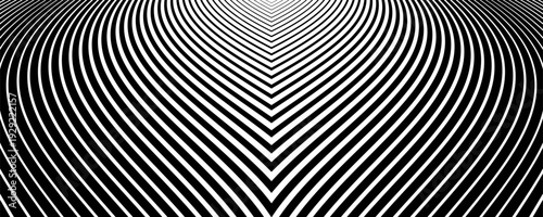 Black and White Lines Symmetrical Pattern with 3D Illusion Effect. Abstract Textured Striped Background. 